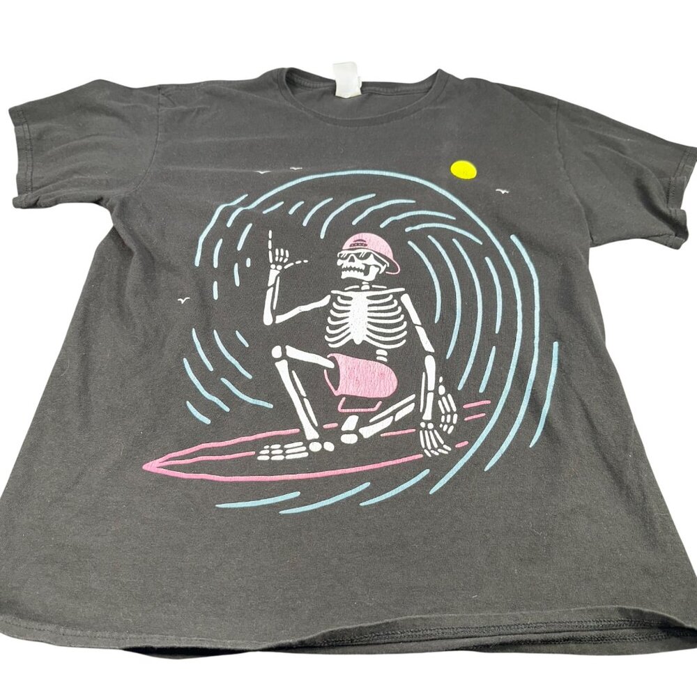 Vintage Delta Pro Weight Mens Size Large Tee Shirt Skeleton Surfer Graphic Black
